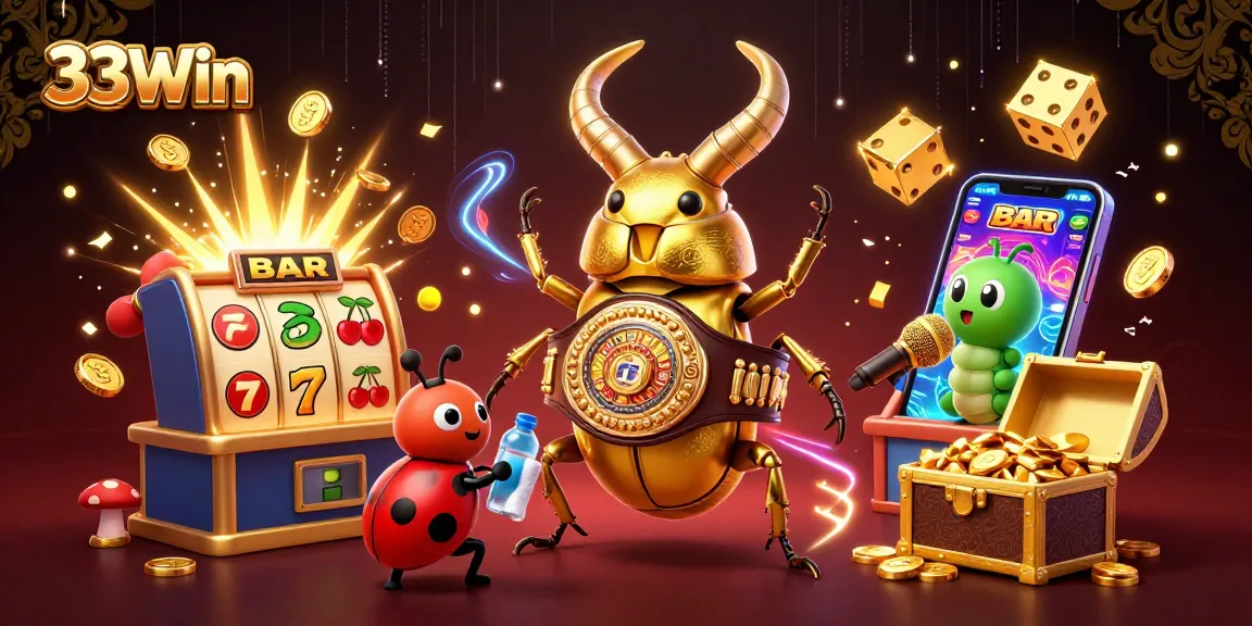 Experience thrilling wins at 33Win with a dynamic casino illustration showcasing exciting gaming elements.