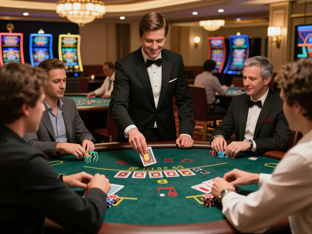 Players strategizing at a blackjack table in SC88 casino, creating an engaging gaming atmosphere