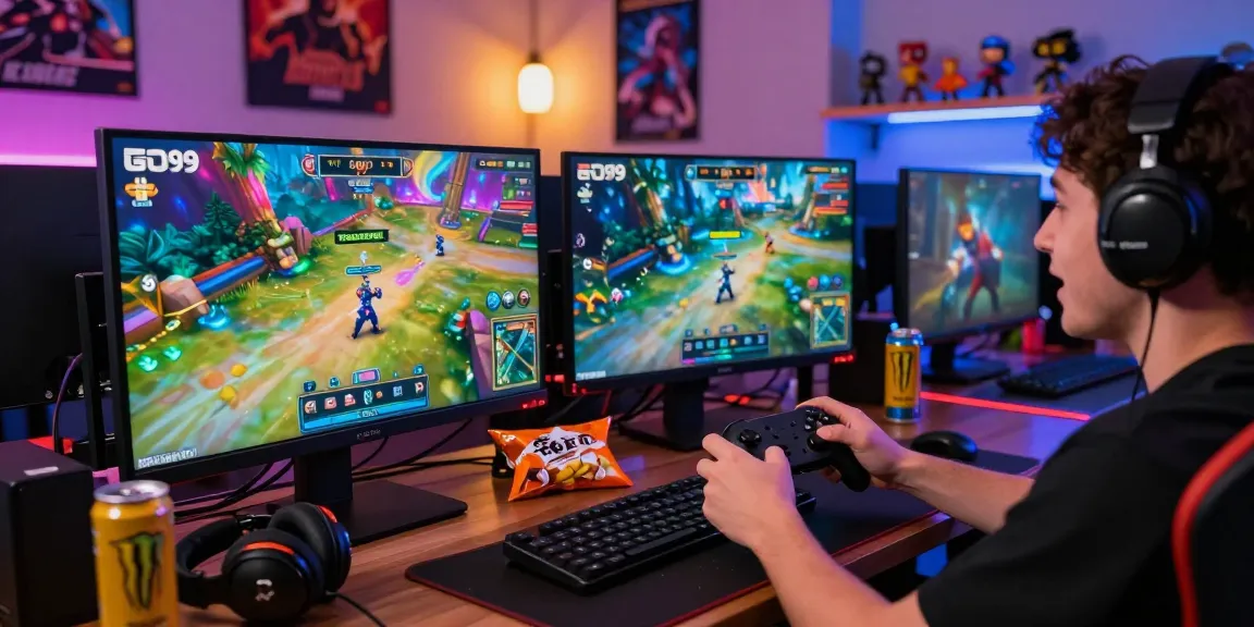 Excited gamer enjoying the vibrant GO99 gaming experience with interactive elements in a lively setting.
