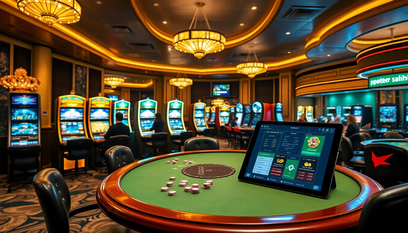 Experience thrilling gaming with i9bet's luxurious casino environment featuring poker and slots.