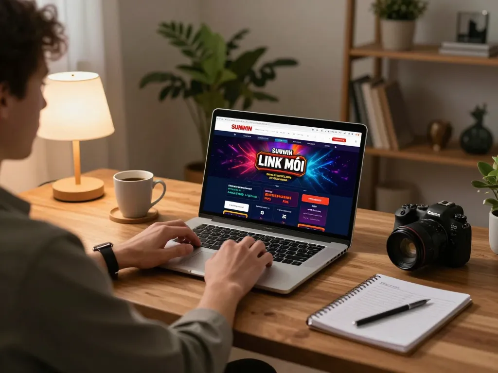 Enjoying immersive gameplay on the SUNWIN LINK MỚI online casino interface while fostering responsible gaming in a cozy home setting.