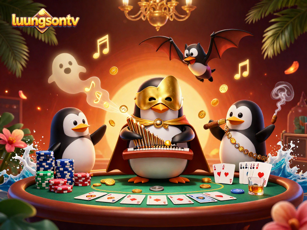 Engage with luongsontv's thrilling gaming experience featuring vibrant casino elements in a dynamic scene.