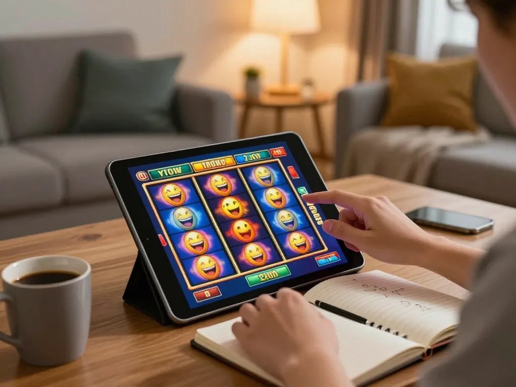 Engaging player enjoying slot paris games on tablet while strategizing at home.