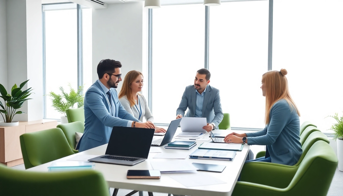 Engaging professionals collaboratively strategizing certification help providers in a modern office.