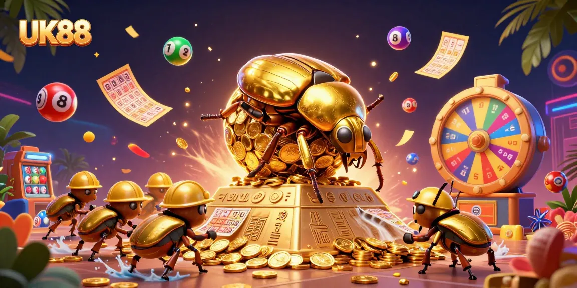 Engage in the excitement of UK88 with dynamic casino elements featuring vibrant lottery balls and golden wins.