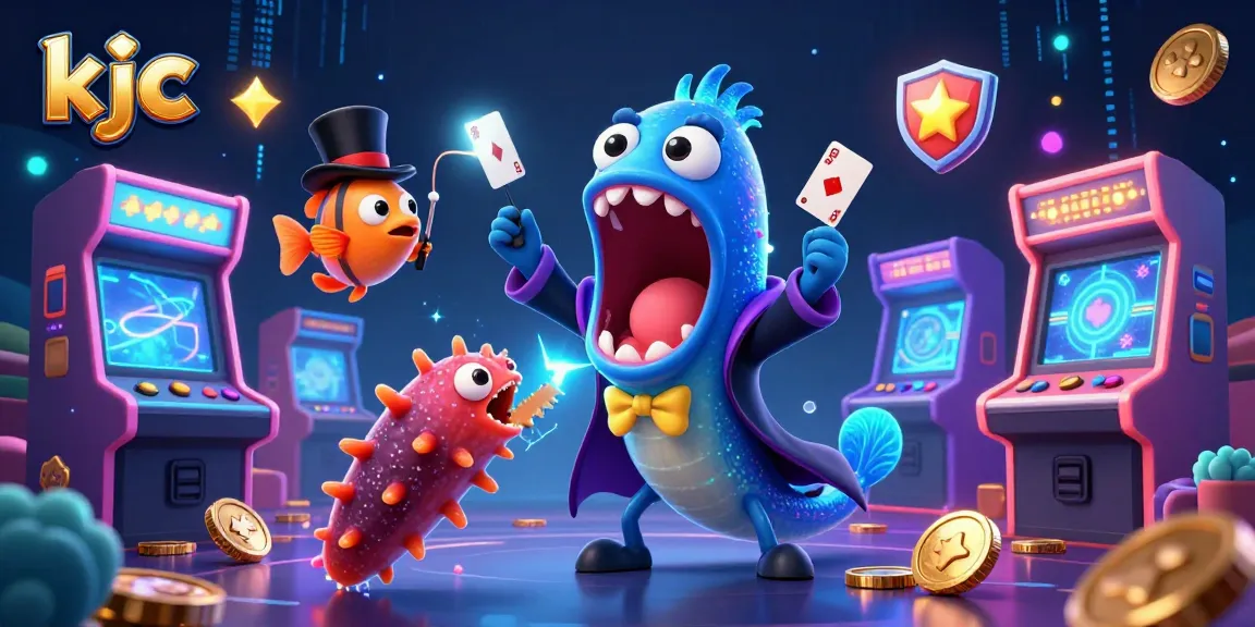 KJC showcases an enchanting 3D scene where a gulper eel in a magician's cape performs card tricks amidst vibrant casino-themed decorations.