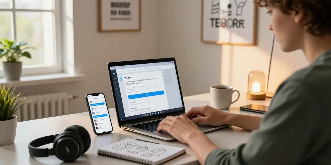 Engaging workspace featuring Telegram Download interface on laptop, highlighting digital communication.