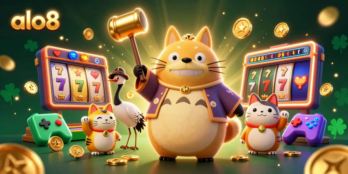Experience luck and winnings with ALO8's cheerful tanuki and vibrant slot elements.