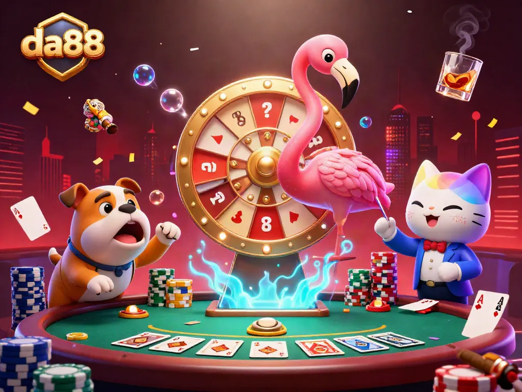Players win at da88 with vibrant 3D casino illustration showcasing excitement and games.