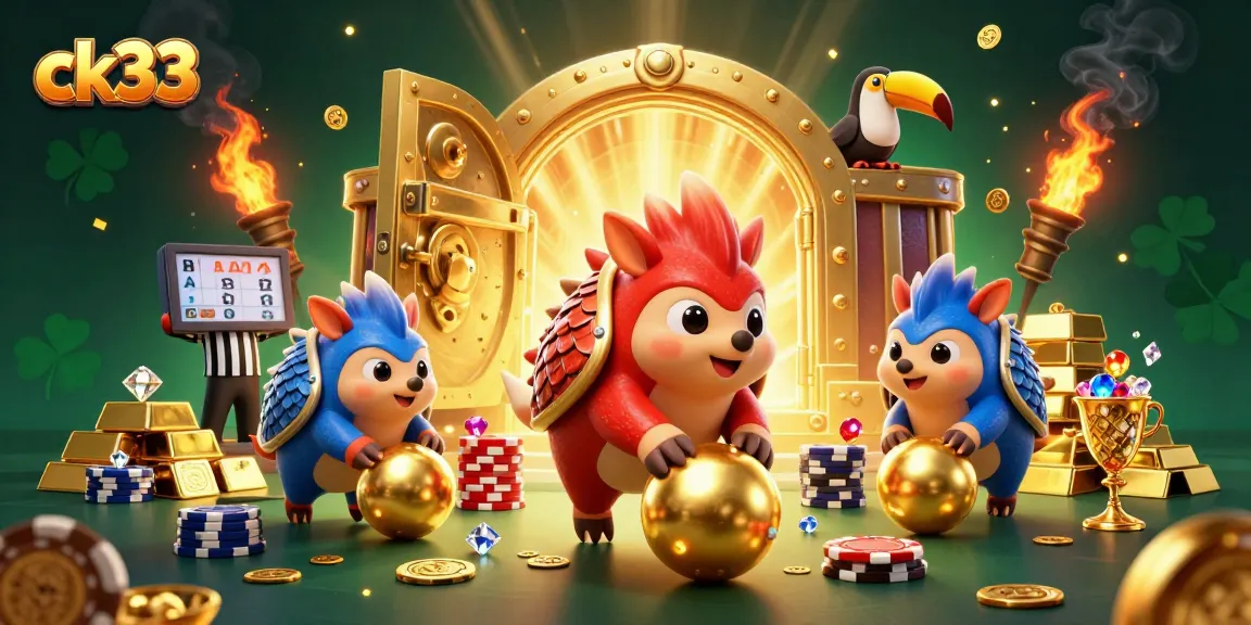 Experience ck33 excitement as rival pangolins bowl through poker chips, showcasing fun casino adventures.
