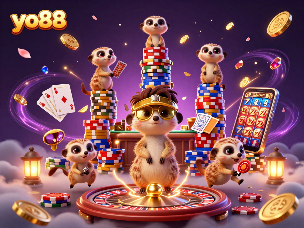 Experience thrilling gameplay at yo88 with vibrant meerkats overseeing exciting casino operations.
