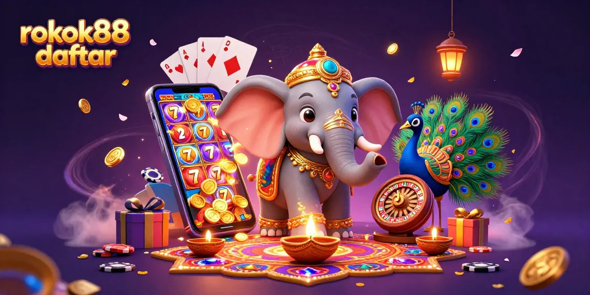 Play thrilling slots with the vibrant rokok88 daftar elephant and peacock scene full of action.