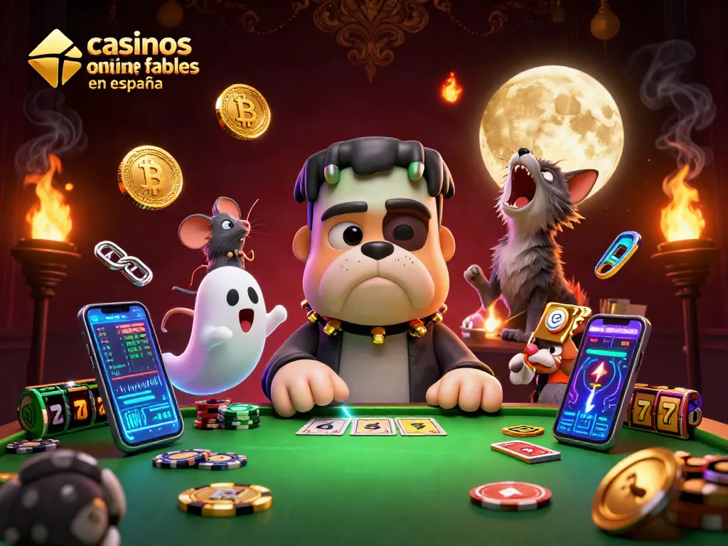 Jugando en casinos online fiables en España con un perro monstruo y un gato lobo encantador.