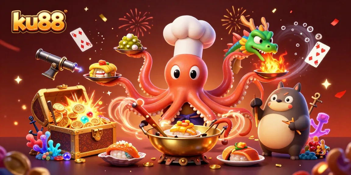 ku88 captures the thrill of winning with vibrant 3D casino characters and gold treasures