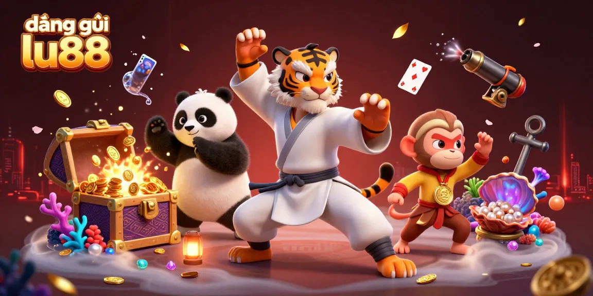 Experience đăng ký lu88 with a dynamic scene of playful characters in a vibrant casino setting.