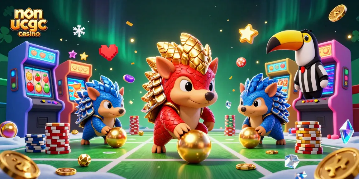 Engaging scene showcasing a non ukgc casino featuring rival pangolins, vibrant game elements, and top-quality graphics.