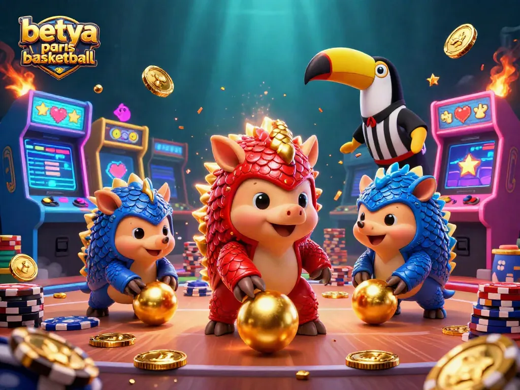 Betya Paris Basketball: Experience thrilling sports betting with dynamic pangolin characters and vibrant casino elements.