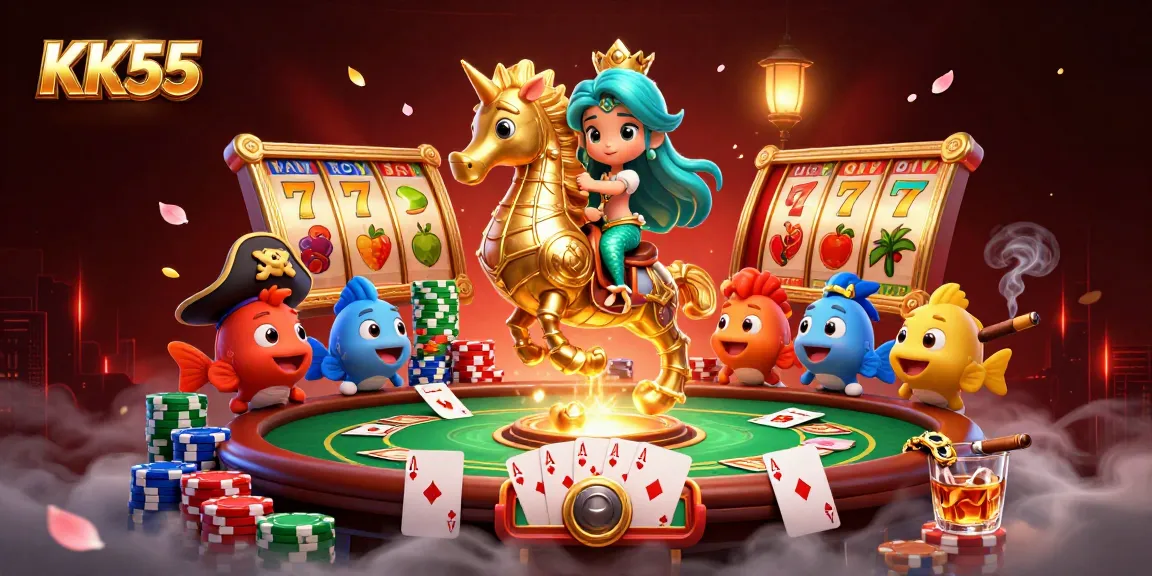 Experience the excitement of KK55 with this vibrant, captivating 3D casino action scene featuring lucky slots.