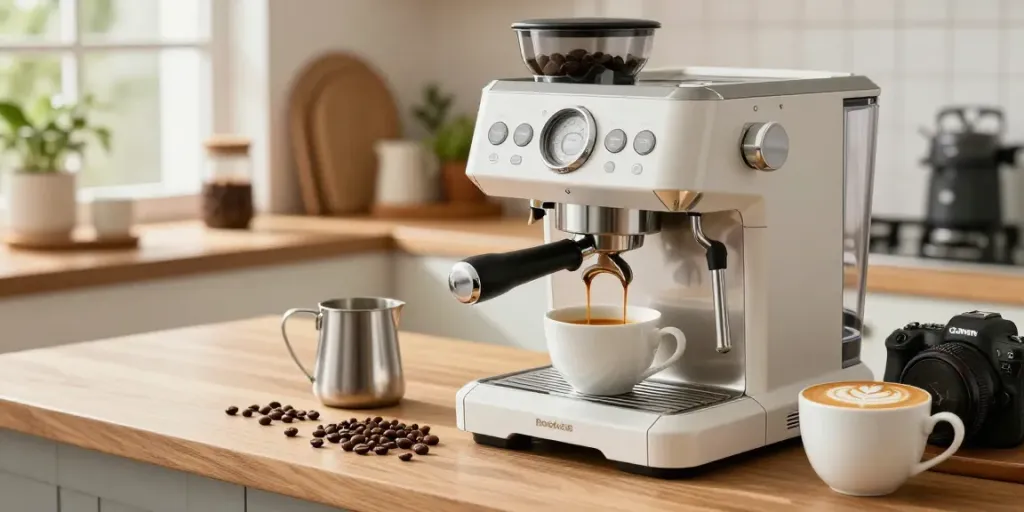 Barista using ROKOK88 espresso machine for brewing top-quality coffee