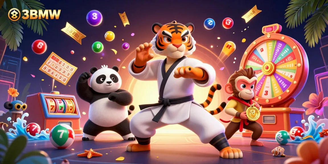 Engaging scene depicting 33BMW's vibrant lottery and gaming experience with dynamic elements.