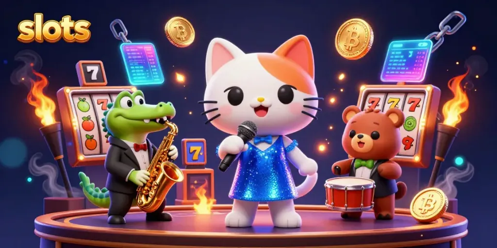 Experience the thrill of slots in a vibrant casino scene featuring animated characters and dynamic gaming elements.
