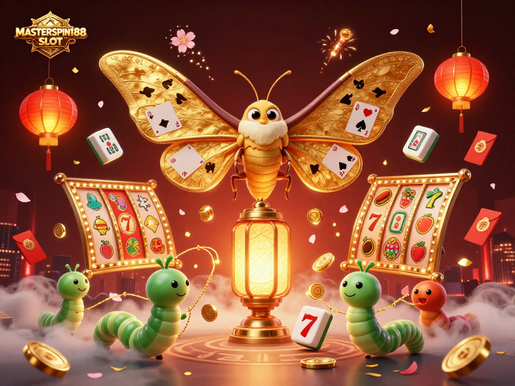Experience the thrill of winning with MASTERSPIN188 SLOT, featuring vibrant slot reels and festive casino elements.