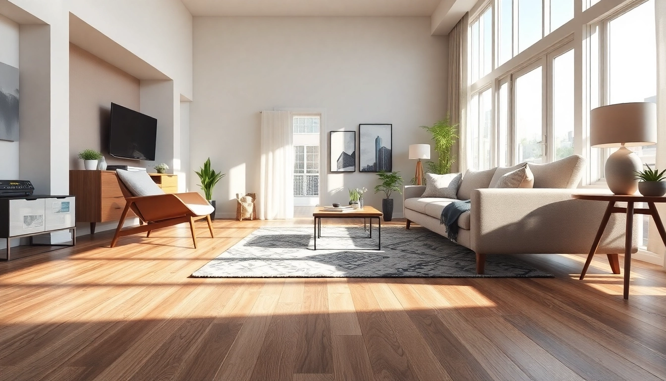 Find luxury vinyl flooring near me in a stylish Chicago living room with natural lighting.