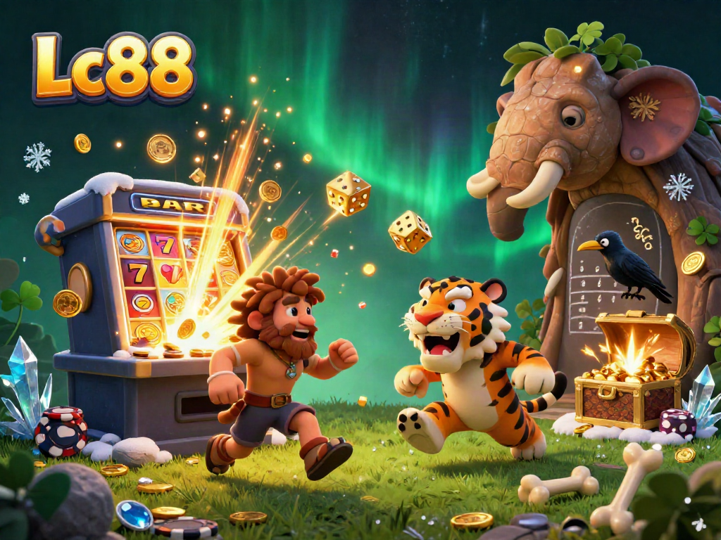 Experience Lc88's thrilling prehistoric casino with vibrant games, jackpots, and dynamic characters.