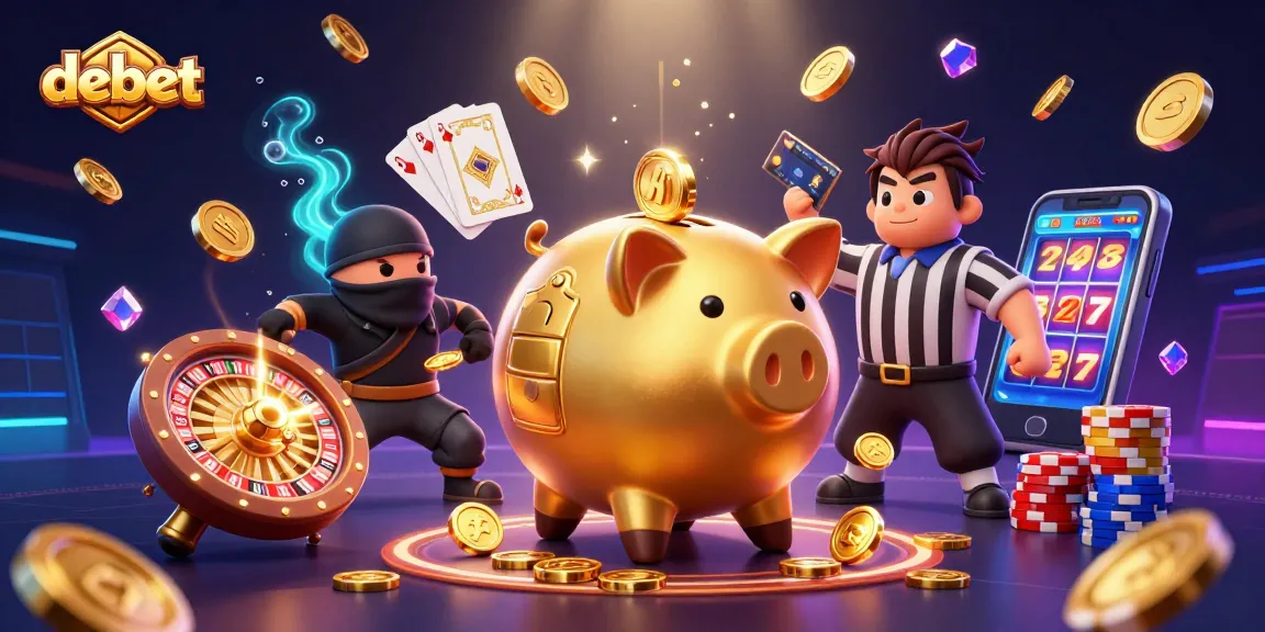 Experience debet gaming excitement with vibrant casino characters in a dynamic 3D illustration.
