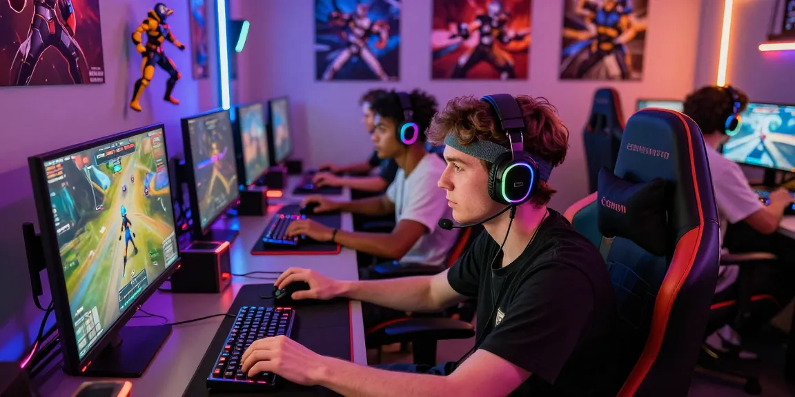 LUCK8 gaming scene with multicultural players engaged in thrilling multiplayer battles in an energized atmosphere.