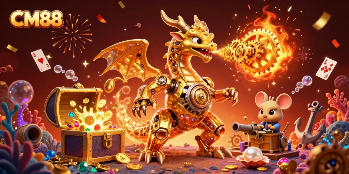 Experience thrilling gameplay at CM88 with a vibrant 3D illustration showcasing casino elements and dynamic characters.