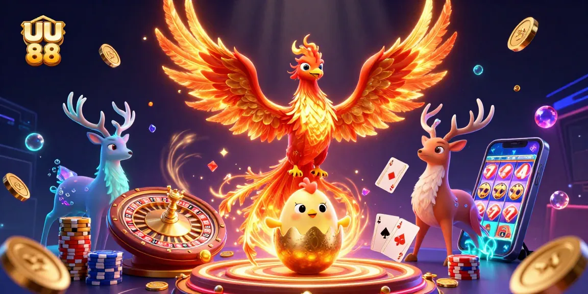 Experience thrilling wins with uu 88 as a fire phoenix symbolizes fortune amidst vibrant casino action.