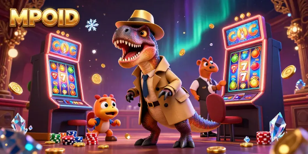 Engage with MPOID's thrilling gaming world featuring unique champions at a vibrant casino slot machine.