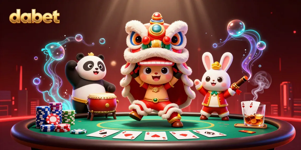 Experience thrilling gameplay at dabet with a vibrant lion dance scene featuring poker elements.