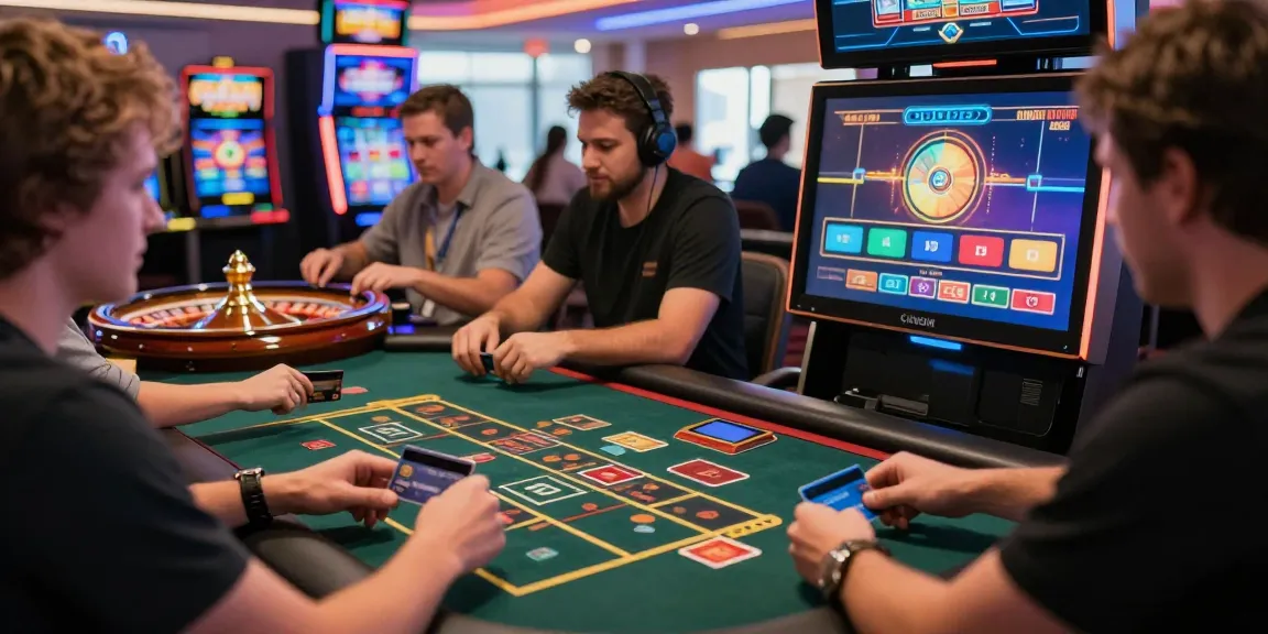 Players at https://crownwoods.org.uk enjoying vibrant online casino games using credit cards in a lively atmosphere.