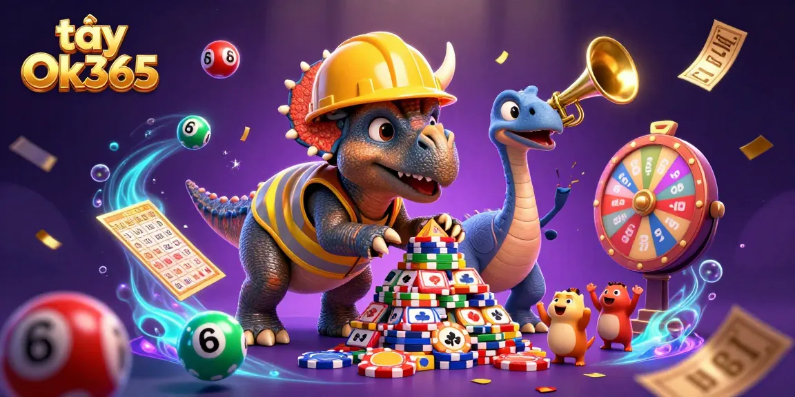 Experience the excitement of gambling at Ok365 with a vibrant 3D illustration featuring a dynamic casino scene.