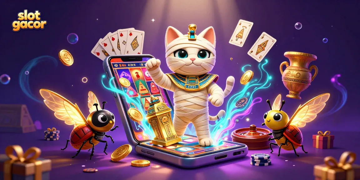 Engage with slot gacor through a vibrant 3D illustration featuring a lively casino atmosphere.