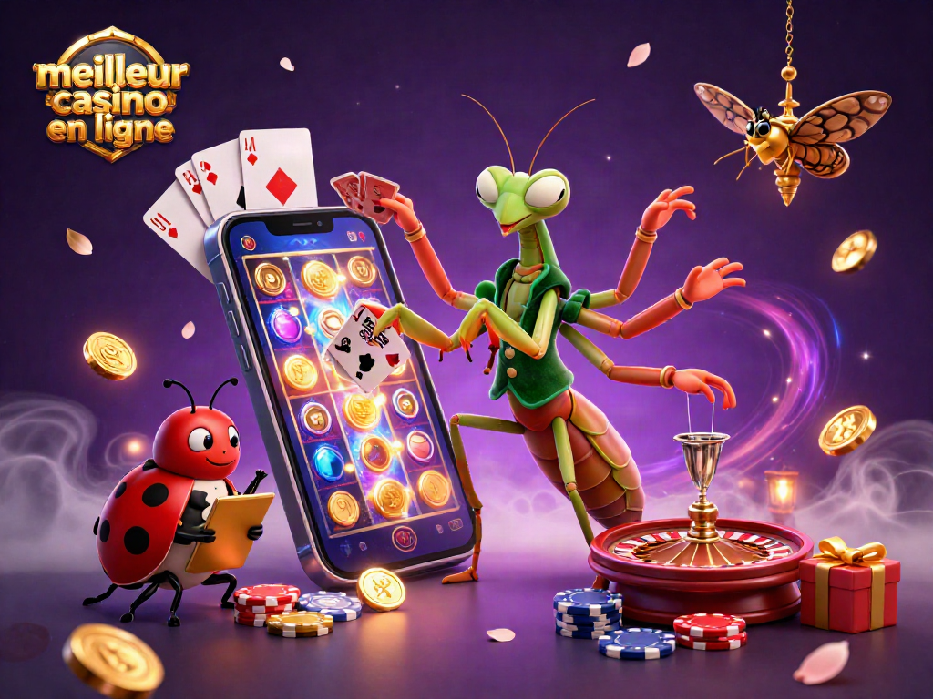 Jouez aux jeux de casino avec le meilleur casino en ligne grâce à cette illustration détaillée d'un caméléon et d'autres éléments de jeux.