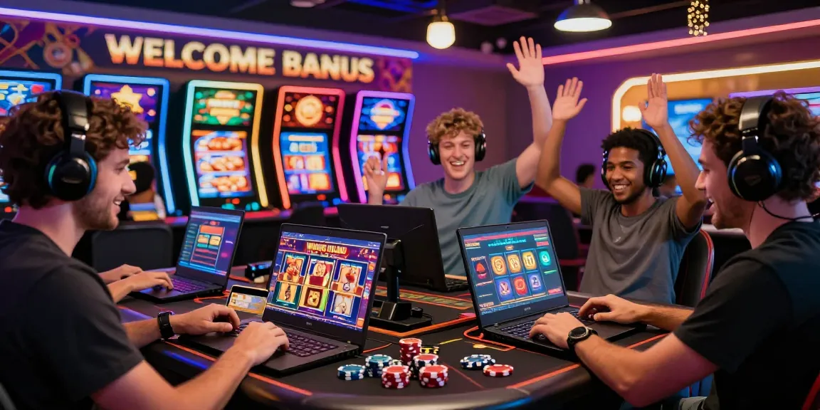 Exciting online gaming scene at https://fimltd.co.uk featuring players celebrating wins, colorful slot games, and credit card interactions.