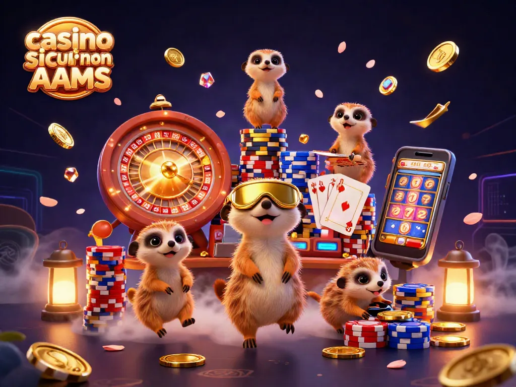 Gioca nel mondo dei casino sicuri non AAMS con un'illustrazione vibrante di meerkats in azione.
