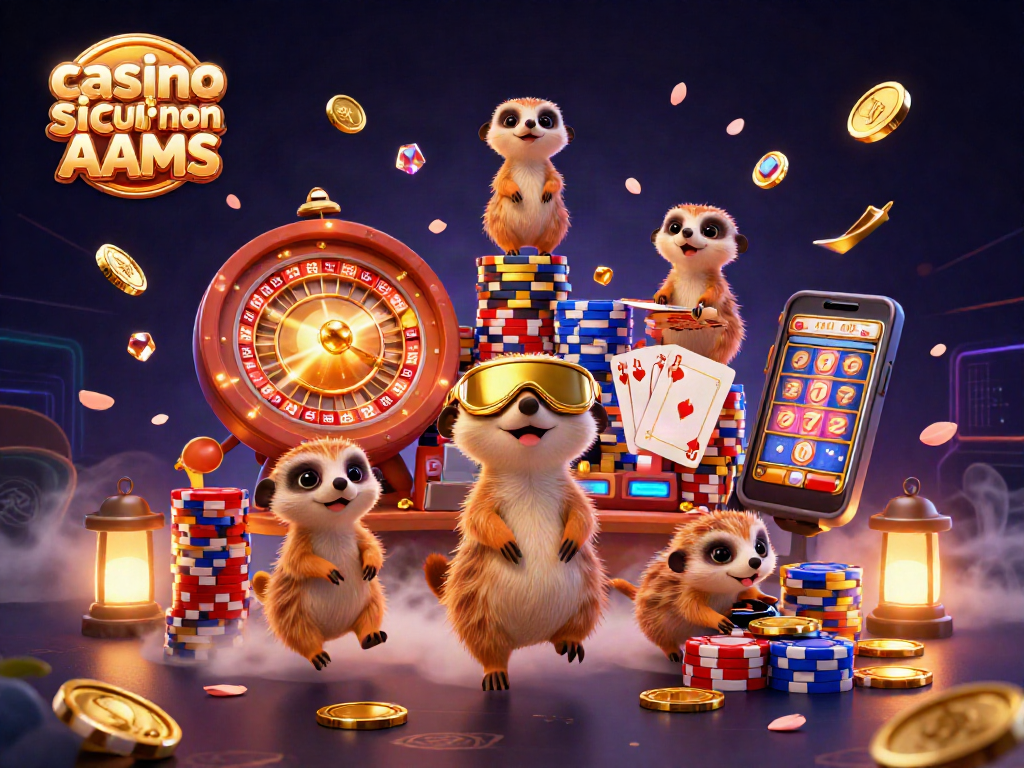 Gioca nel mondo dei casino sicuri non AAMS con un'illustrazione vibrante di meerkats in azione.