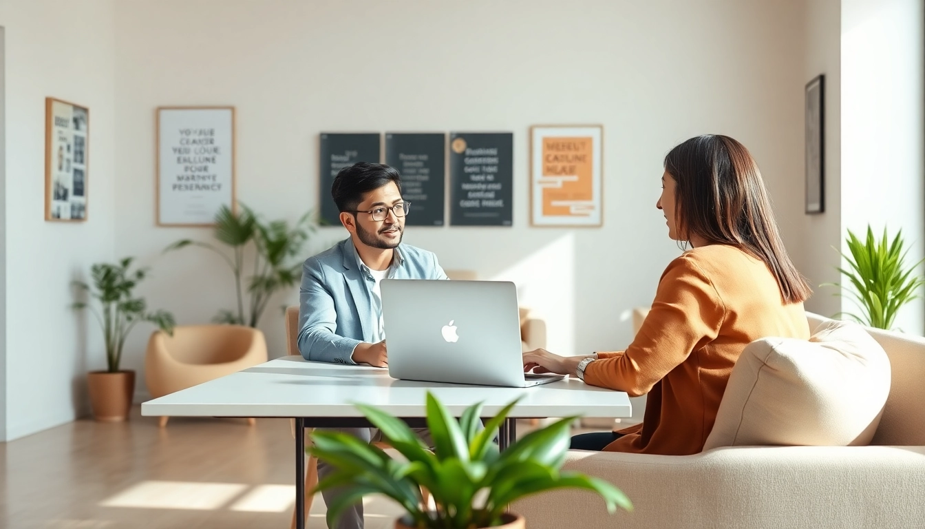 Engaging career coaching session in a modern office environment.