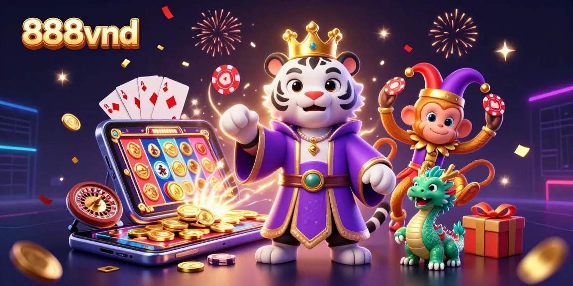 Experience excitement with 888vnd as the elegant tiger, playful monkey, and jade dragon surround a world of gambling fun.