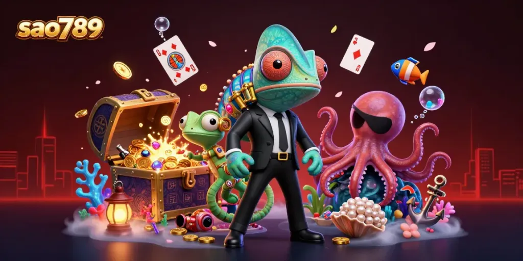 sao789 engaging players with immersive underwater slot games amidst vivid coral and gold