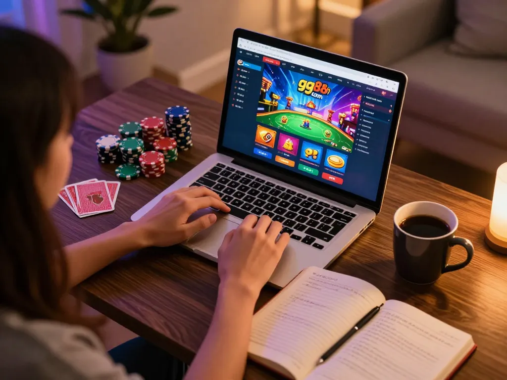 Experience exciting gameplay on gg88 com with a person strategizing in a cozy gaming setup at home