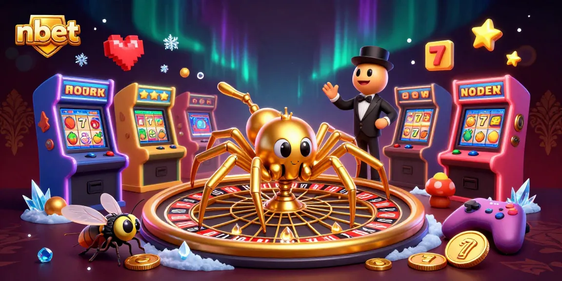 Experience the excitement of nbet with a vibrant 3D scene of a golden spider spinning a roulette web and a centipede croupier.