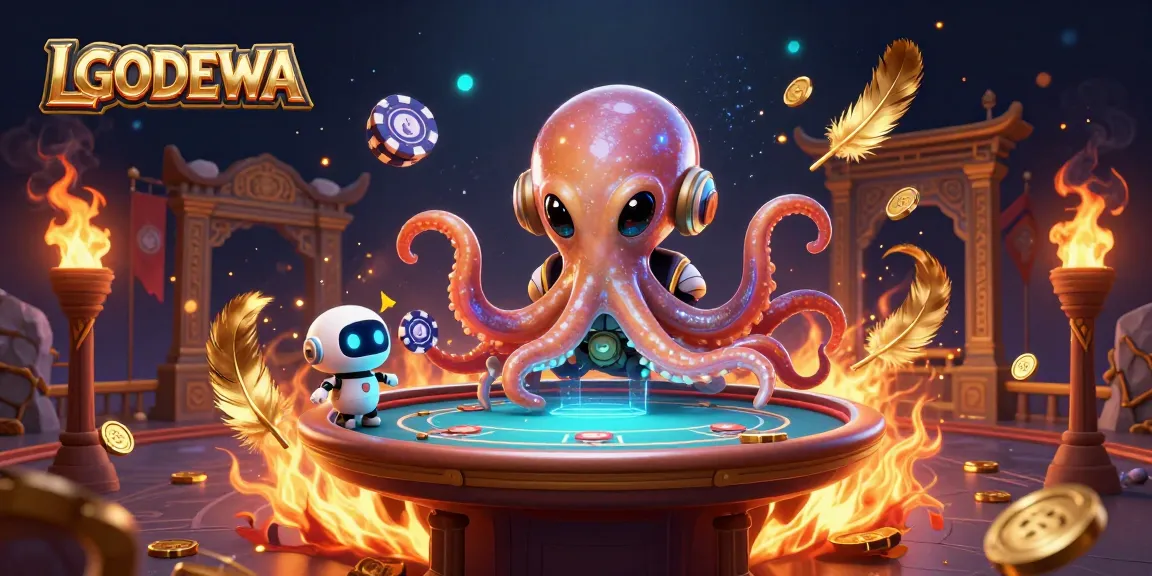Experience gaming excitement with LGODEWA's alien octopus dealer at a holographic poker table.
