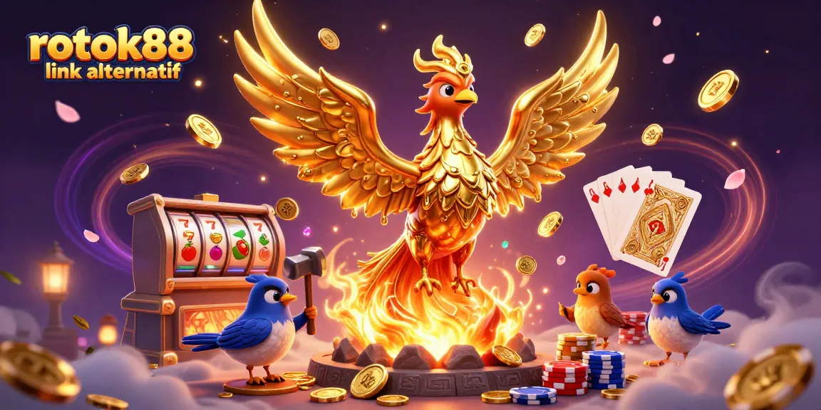 Spin slots and win with rokok88 link alternatif in a rich casino-themed illustration.